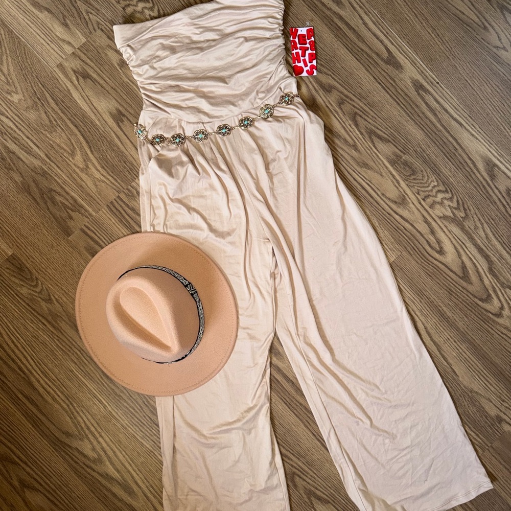 Heart Hips Cream Strapless Wide-Leg Jumpsuit